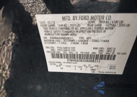 2013 Ford Flex Sel from USA, damaged, VIN 2FMHK6C85DBD08315